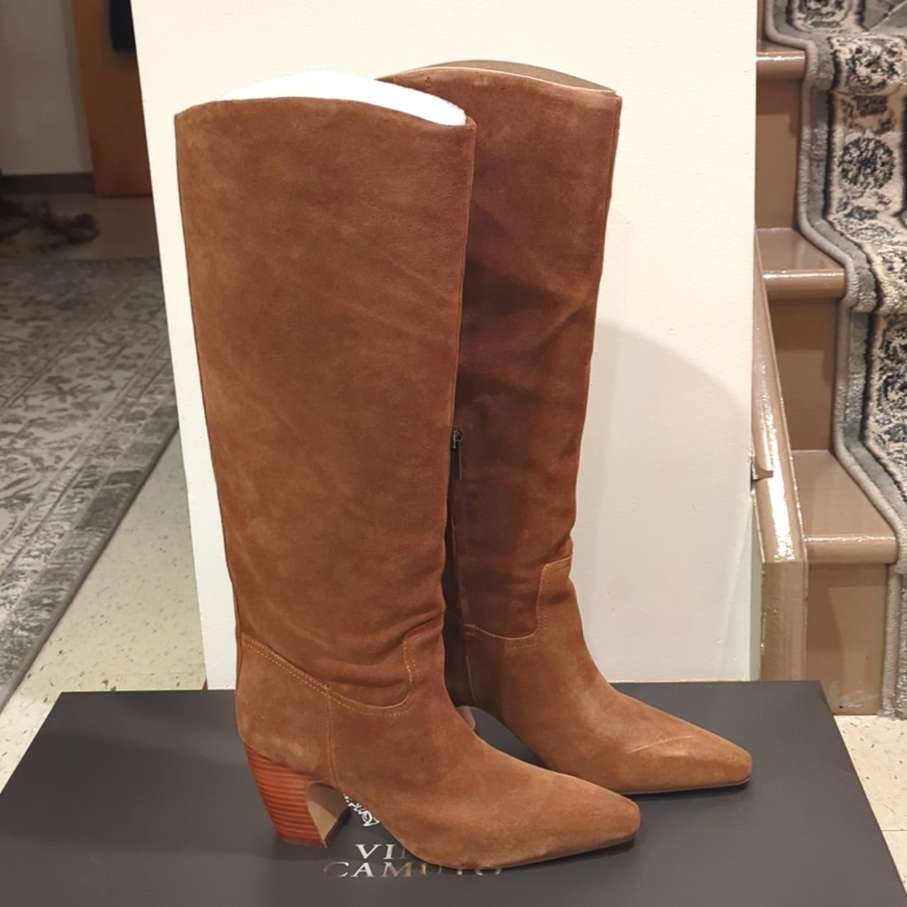 Vince Camuto Suede Knee High Boot Reishi Brown Size 8.5 Wide Calf